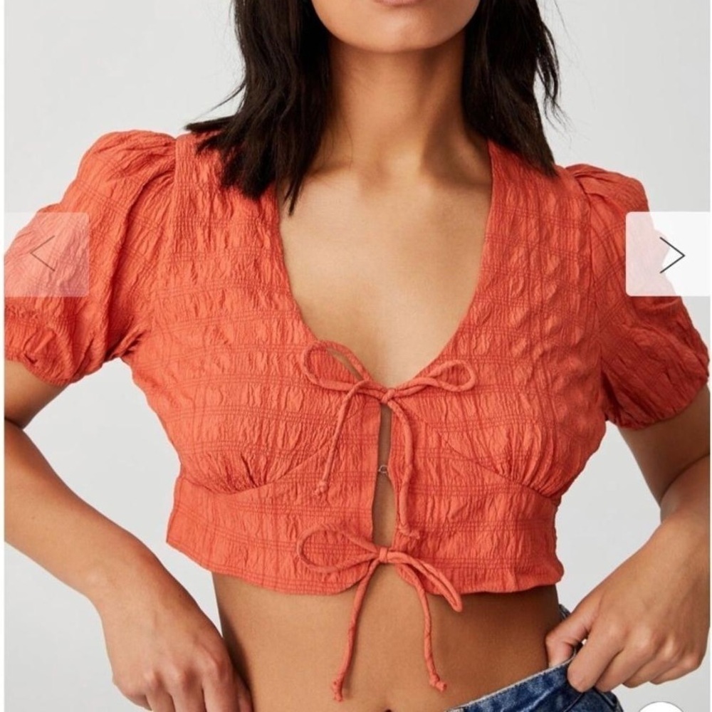 Cotton-On Women’s Crop top Short Puff Sleeve Tie Up Bed Jacket Sz M Casual Chic